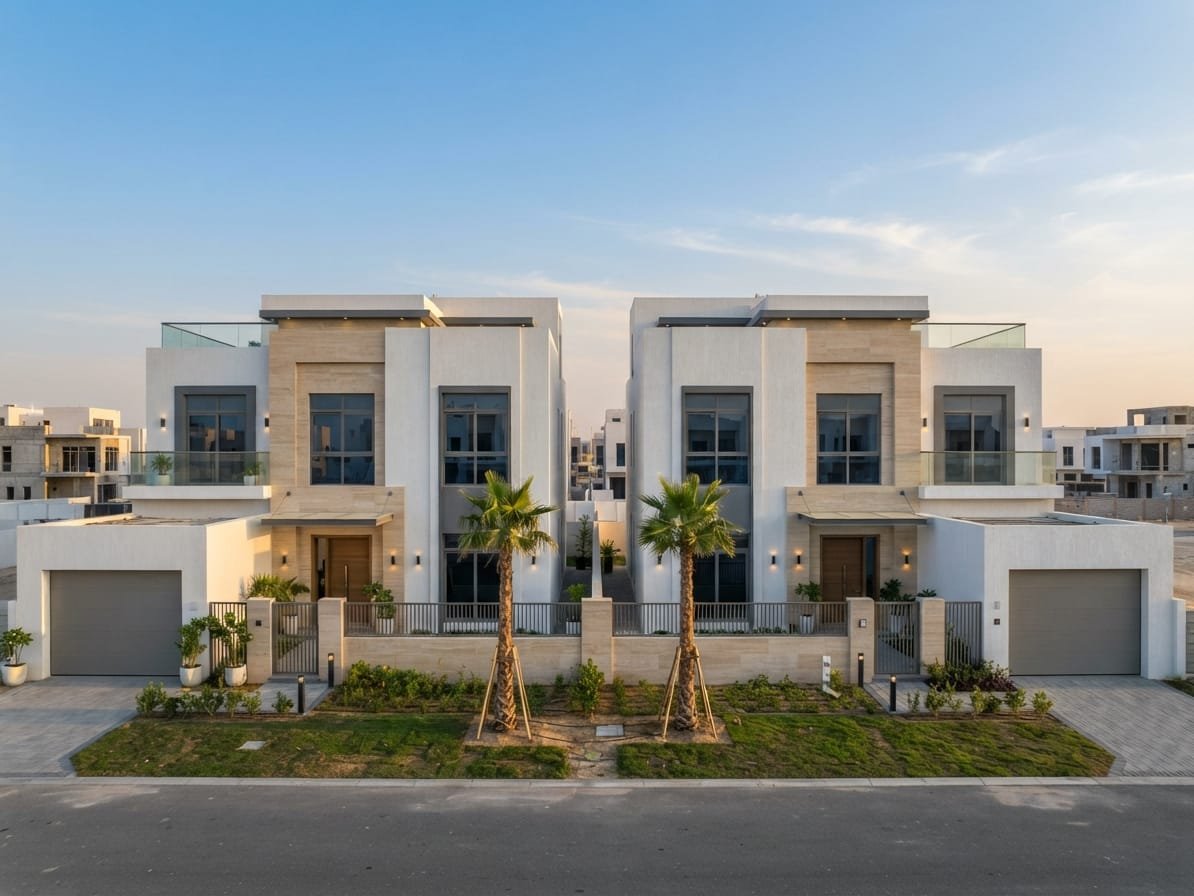 Twin G+1 villas completed in Al Warqaa, Dubai, by Wishbone Building Contracting